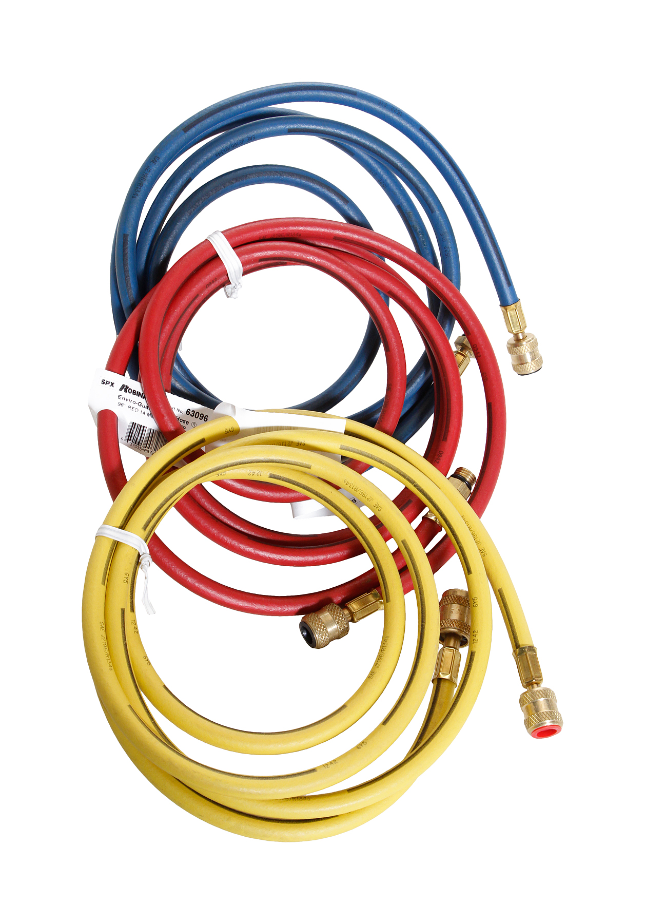 96 INCH SET OF THREE COLORCODED ENVIROGUARD HOSES FOR R134A Robinair
