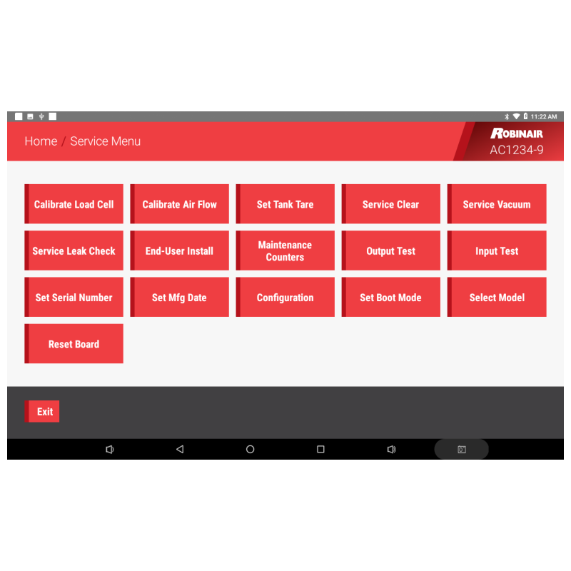 AC1234-9 Connected AC machine service menu screen