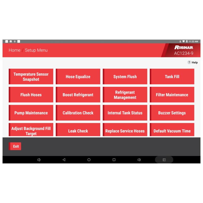 AC1234-9 Connected AC machine setup menu screen