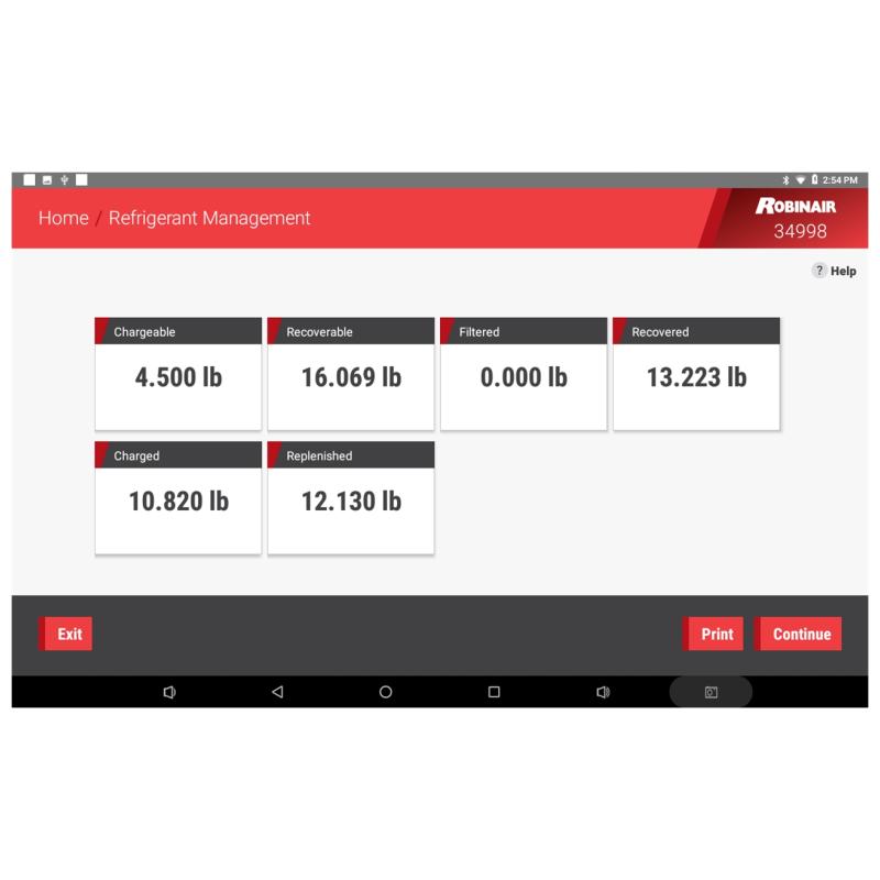 34998 connected AC machine refrigerant management screen